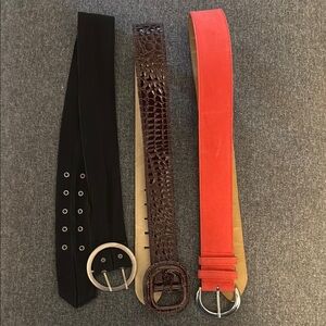 Wide belts - lot of 3 - Black, Brown, and Coral